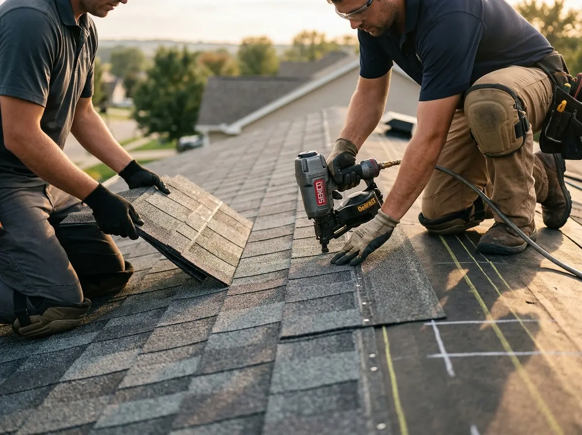 Professional roofer working on a residential roof in West Whiteland